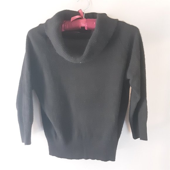 Vintage Valerie Stevens Black Cashmere Sweater, Cowl Neck 3/4 sleeve Med. - Picture 3 of 14